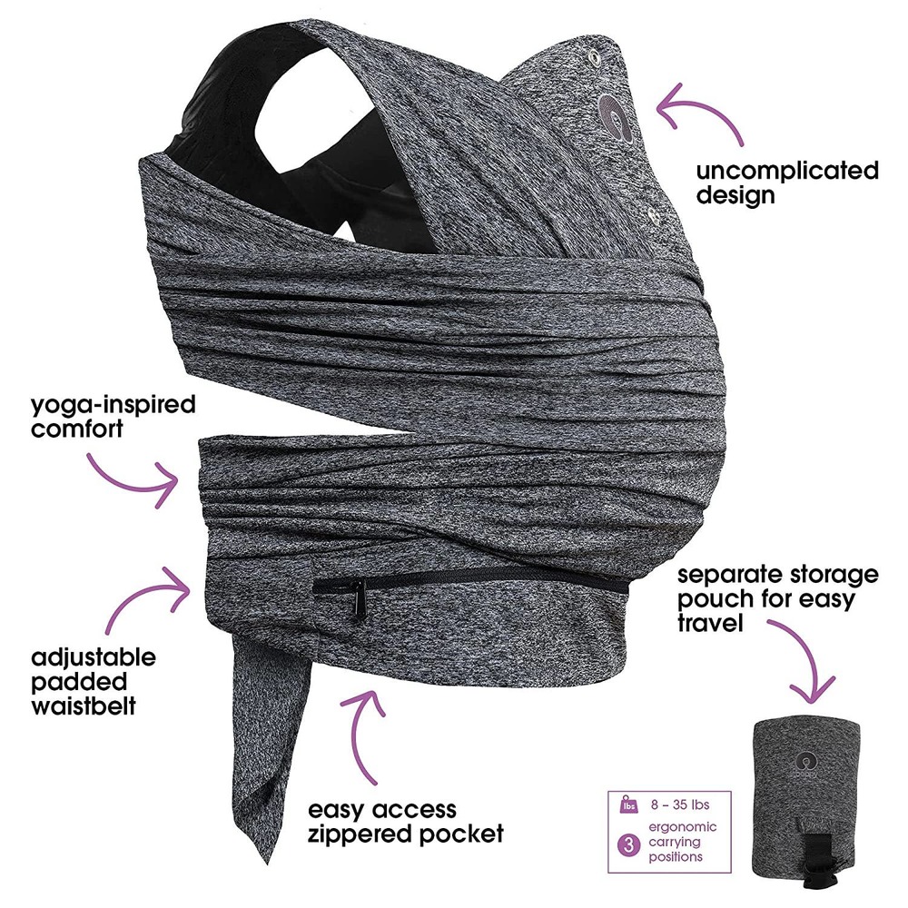 Boppy Baby Carrie Comfy Fit Gray Waist Pocket Hybrid Wrap 3 Carrying Positions